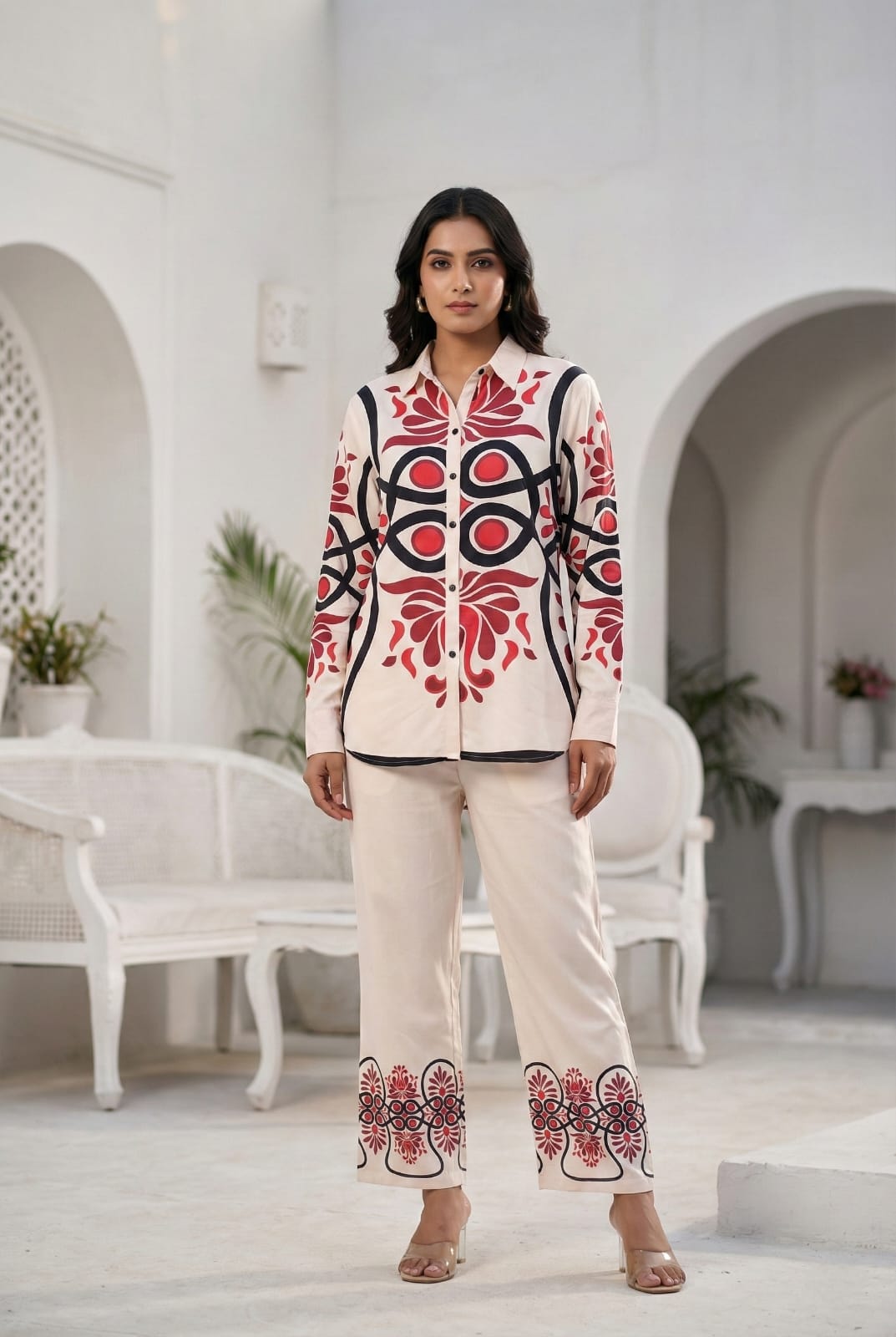 Cream Button-Down 2-Piece Cotton Co-ord Set