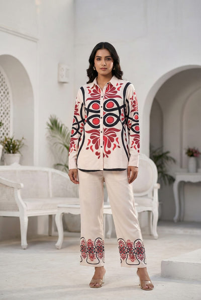 Cream Button-Down 2-Piece Cotton Co-ord Set
