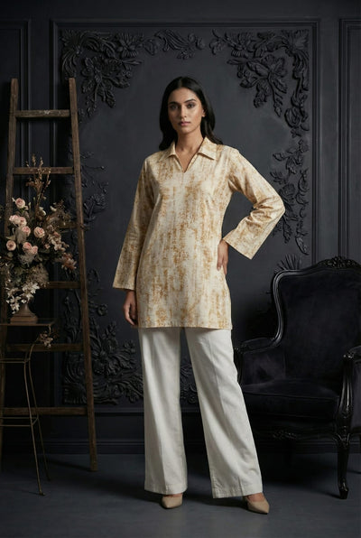 Premium Off-White Cotton Suit with Victorian Floral Print