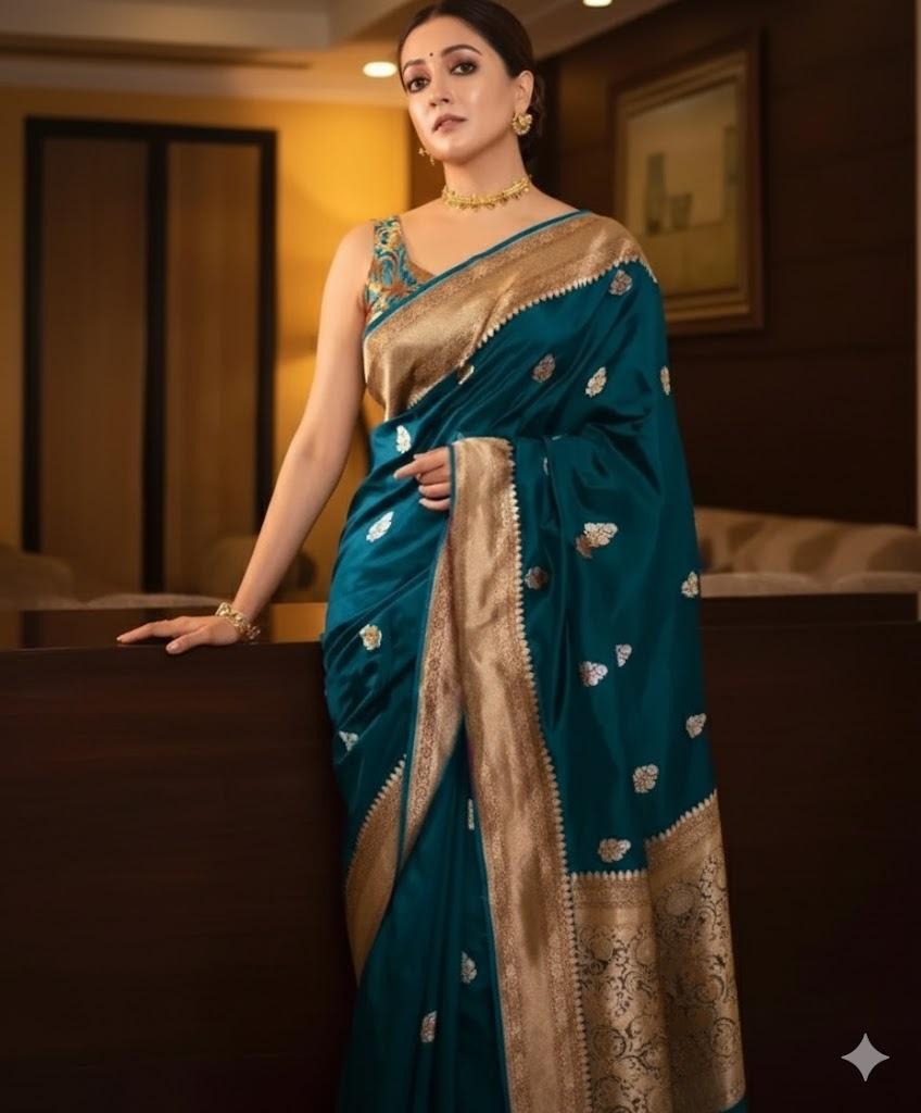 Banarasi Silk Saree With Unstitched Blouse For Women