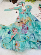 Elegant Party Wear Organza Taby Silk Gown with Dupatta