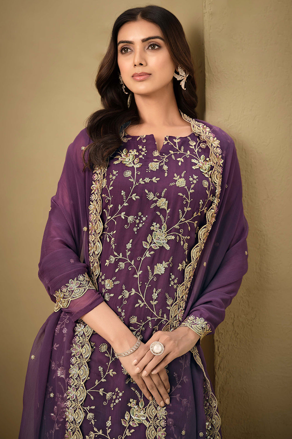 Chinon Embroidered Straight Cut Trouser Suit