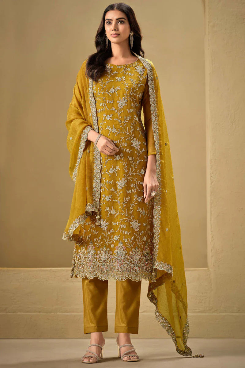 Chinon Embroidered Straight Cut Trouser Suit