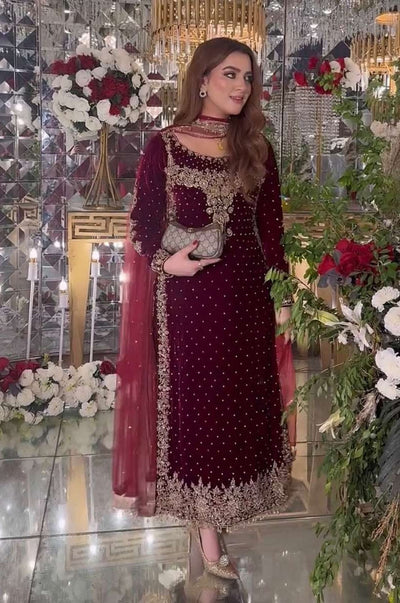 3 Piece Stitched Velvet suit - Ready to Wear