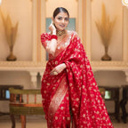 Printed Soft Lichi Silk Saree (Unstitched)