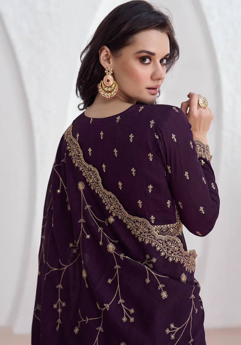 Premium Vichitra Sequin Embroidered Work Anarkali Suit