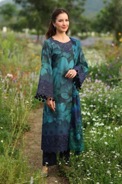 3 Piece Stitched  lawn and Chiffon Suit - Ready  to Wear
