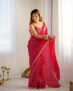 Gold Crush Tissue Silk Saree For Women (Unstitched)