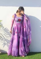 Elegant Party Wear Organza Taby Silk Gown with Dupatta