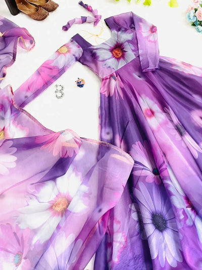 Elegant Party Wear Organza Taby Silk Gown with Dupatta