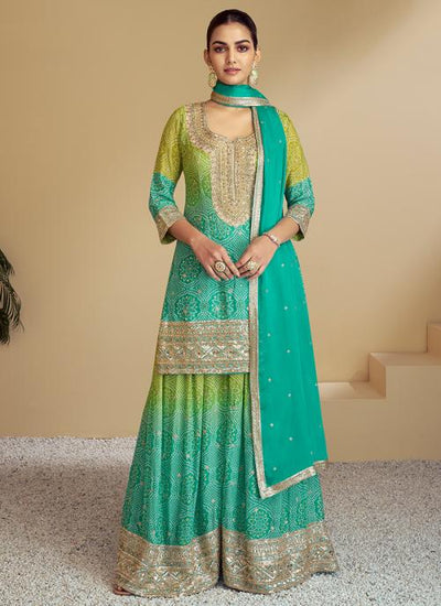 Chinnon Zari Embroidered Straight Cut Palazzo Suit