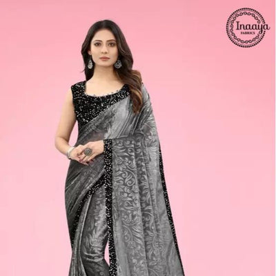 Trending Lycra Blend Saree with Sequins Work For Women (Unstitched)