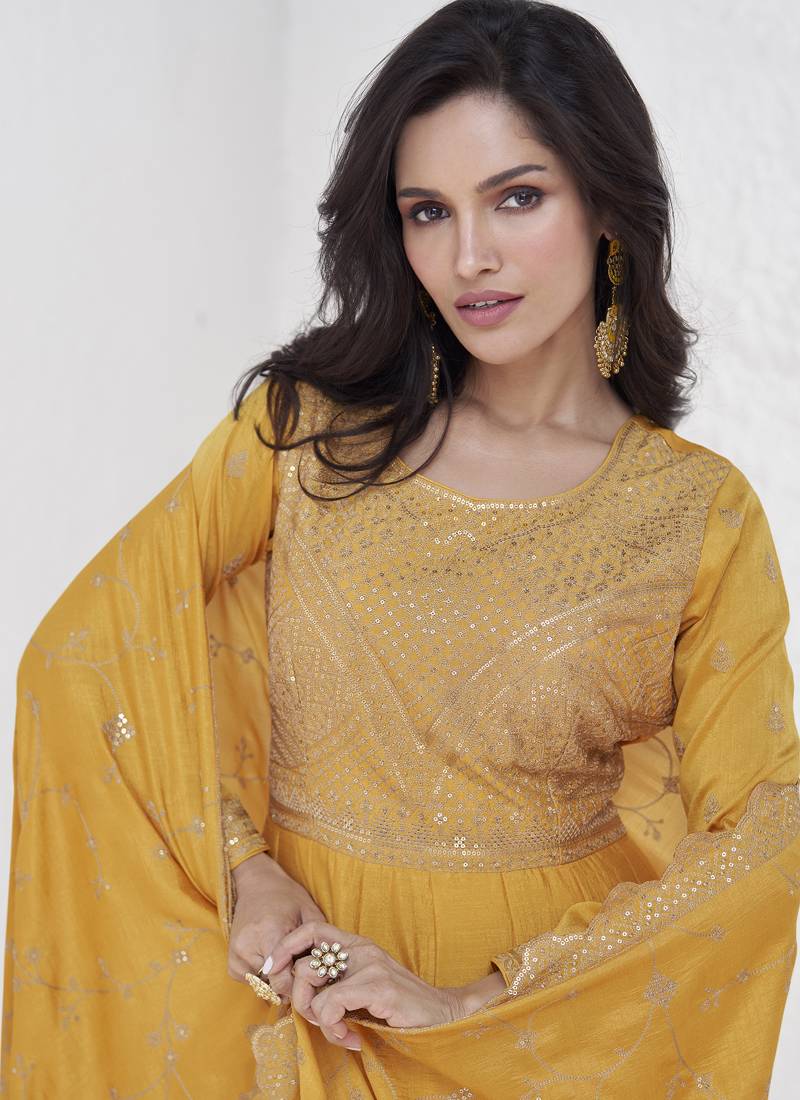 Premium Vichitra Sequin Embroidered Work Anarkali Suit
